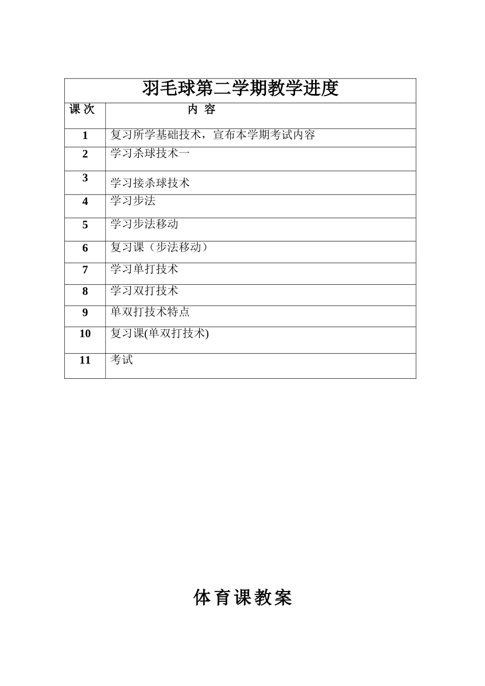 羽毛球选项班 体育课教案_第1页