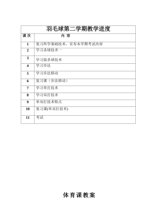 羽毛球选项班 体育课教案