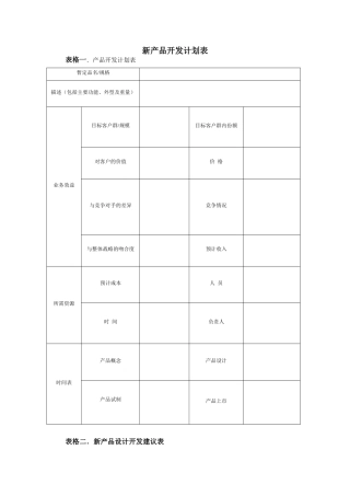 新产品开发计划表