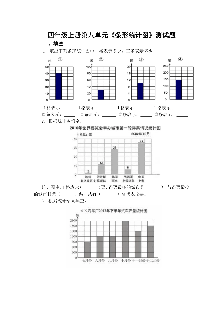四年级上册第八单元《条形统计图》测试题_第1页