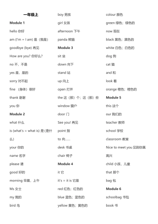 一年级上册英语单词梳理汇总