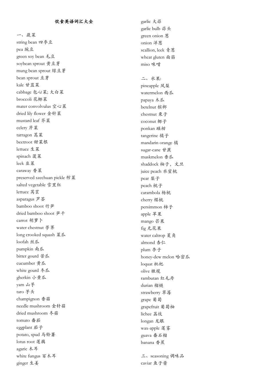 饮食英语词汇大全_第1页