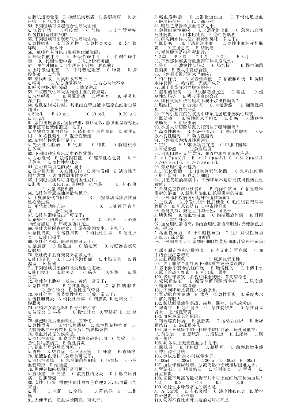 医学常见症状测试练习题_第2页