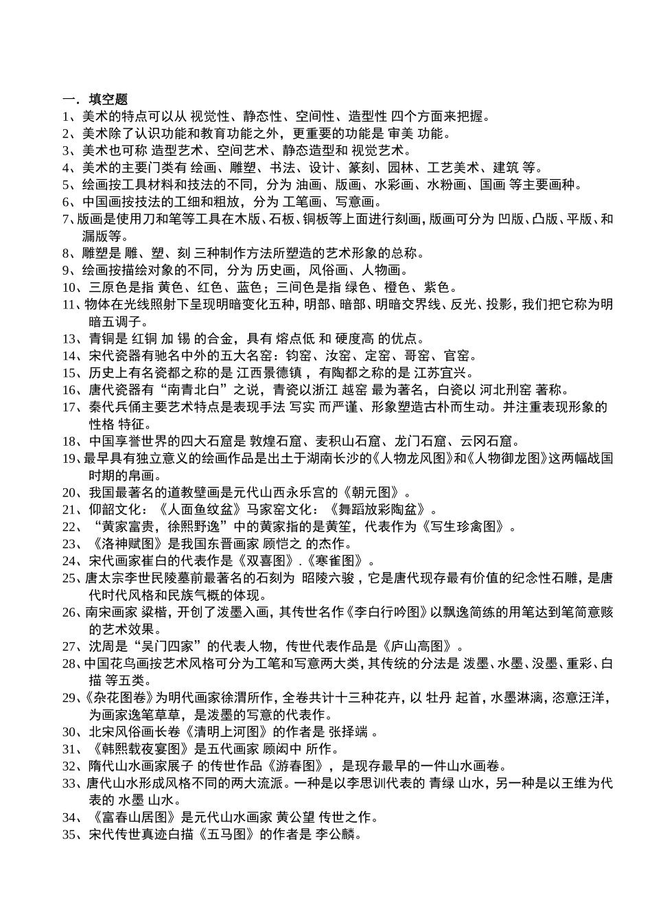 中学生艺术特长B级测试 美术西画基础知识复习提纲_第1页