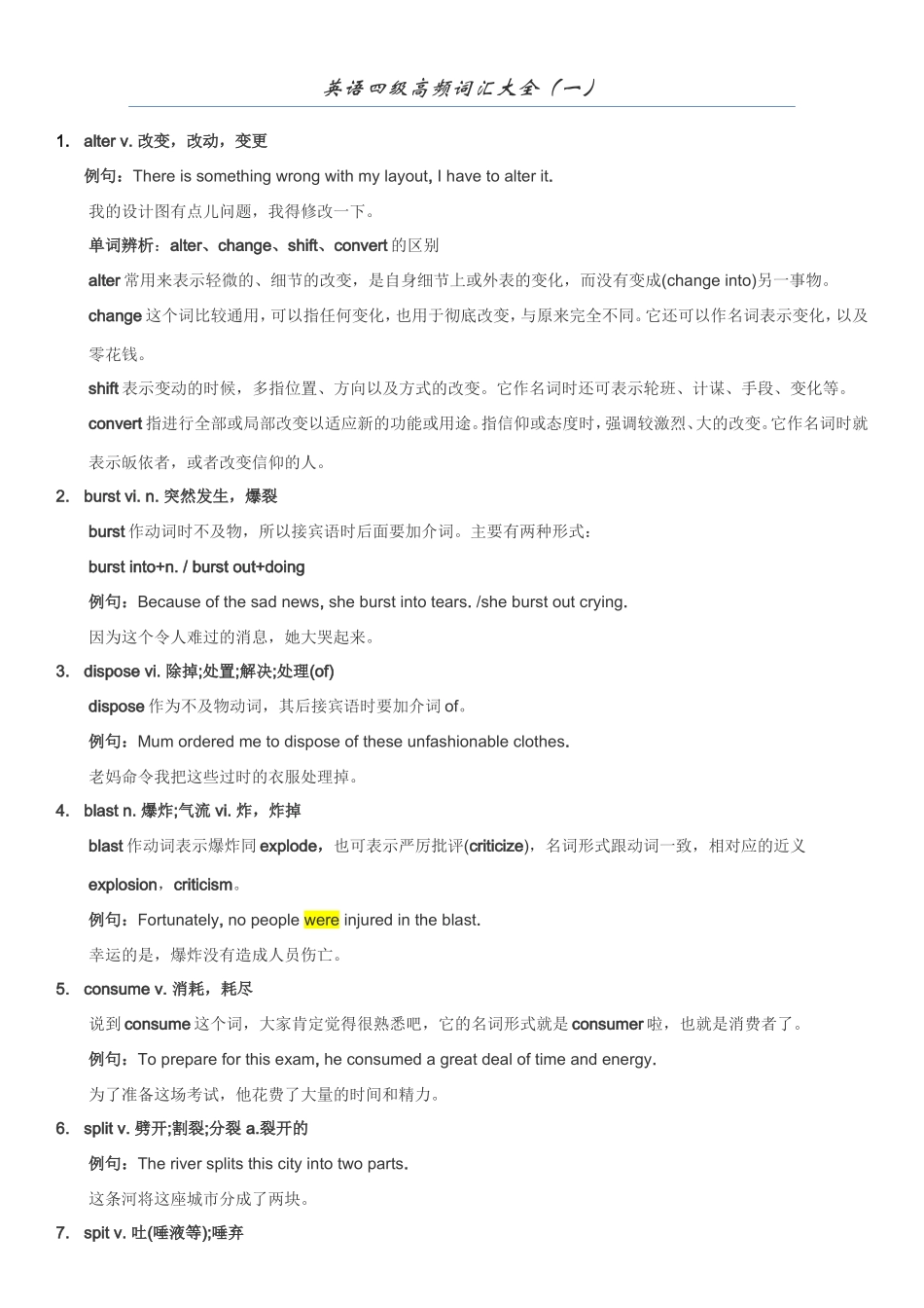 英语四级高频词汇大全_第1页