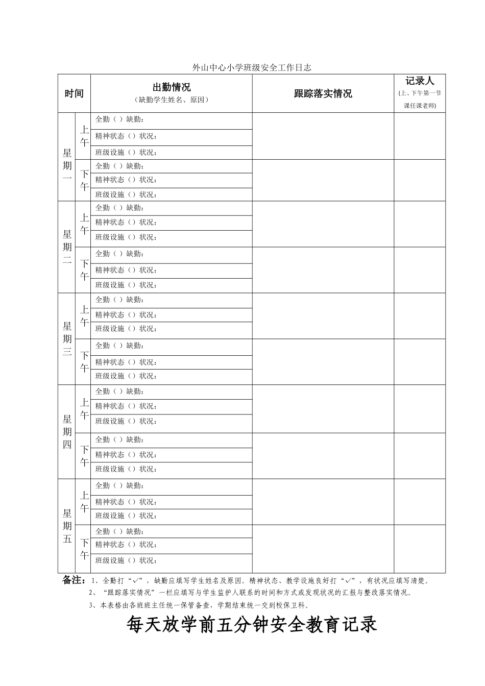 中心小学班级安全工作日志_第1页