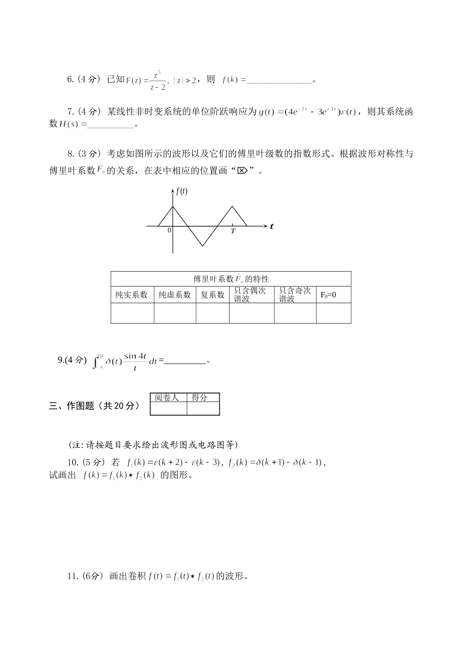 学年第二学期《信号与系统》课程考试试卷_第2页