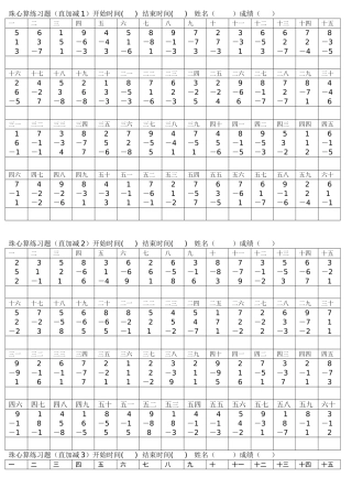 珠心算练习题（直加减1）
