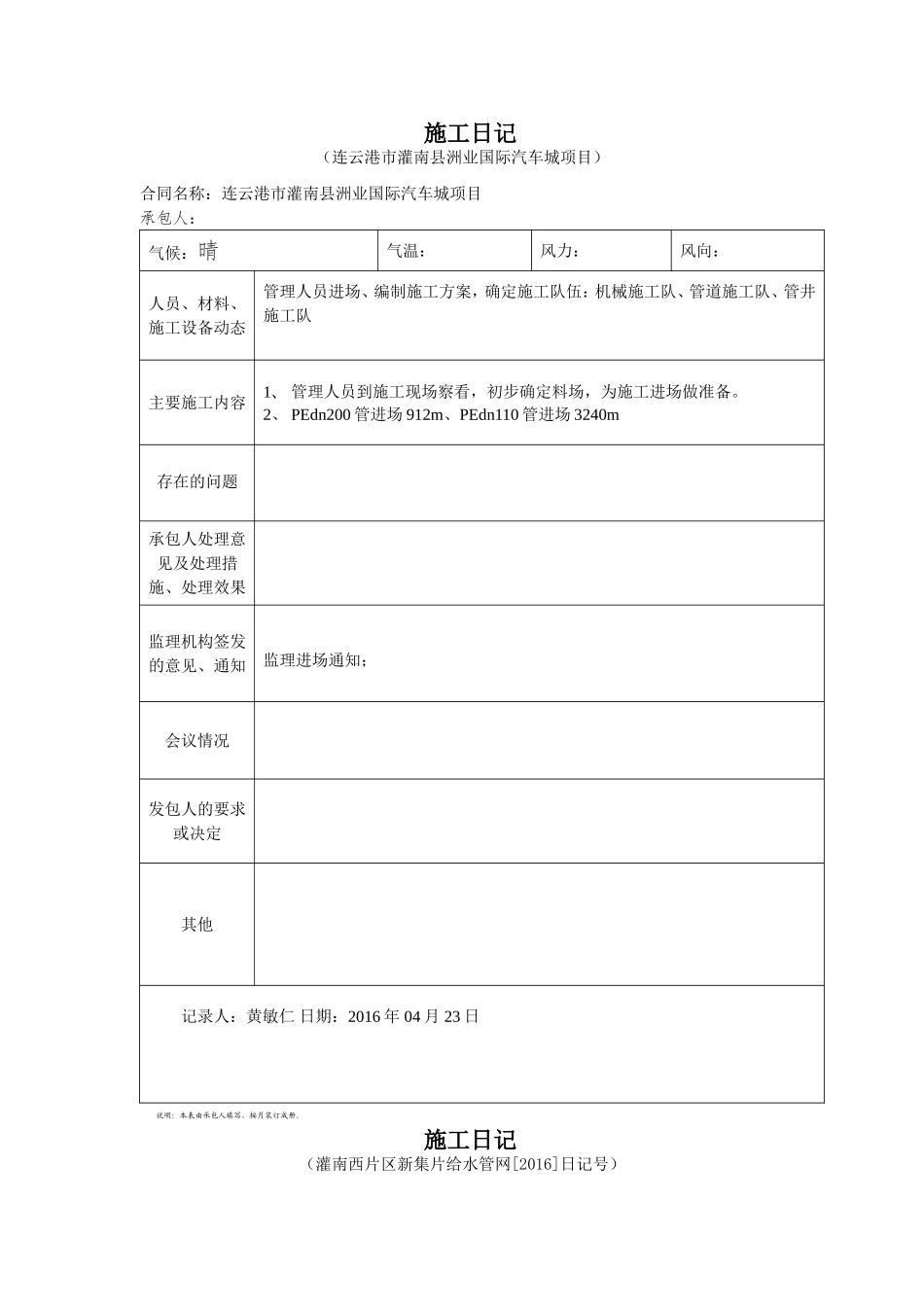 业国际汽车城项目施工日记_第1页