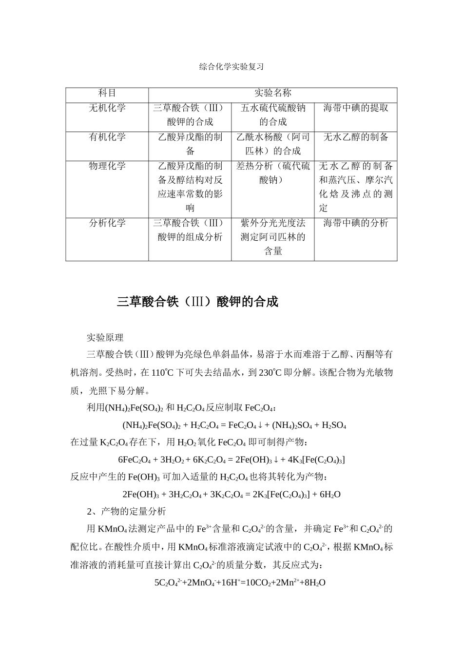 综合化学实验复习_第1页