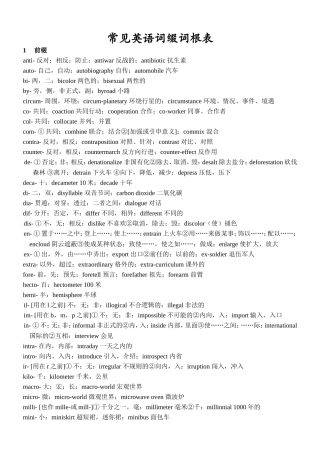 常见英语词缀词根表