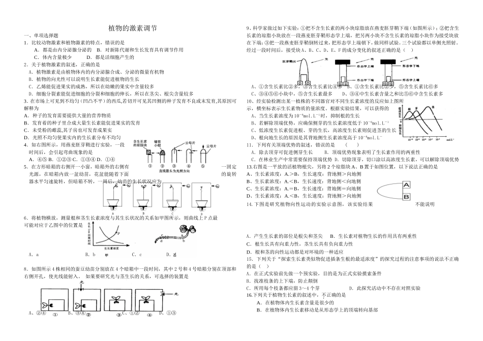 植物的激素调节专题练习题_第1页