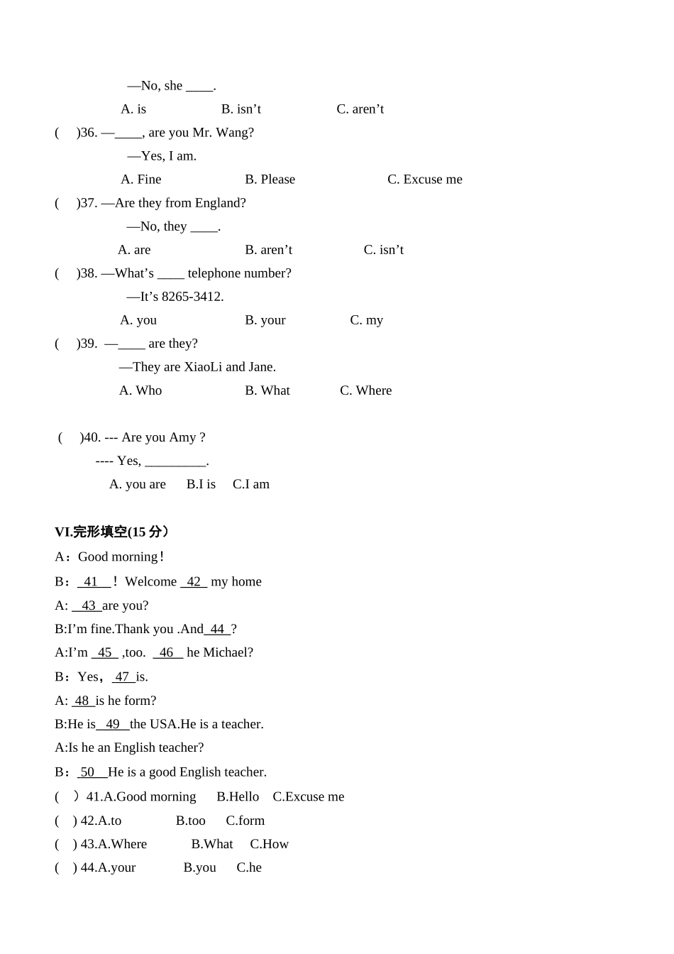 中学学年七年级上学期10月月考英语试卷_第3页