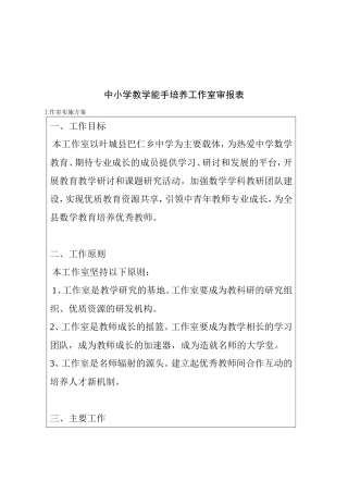 中小学教学能手培养工作室审报表