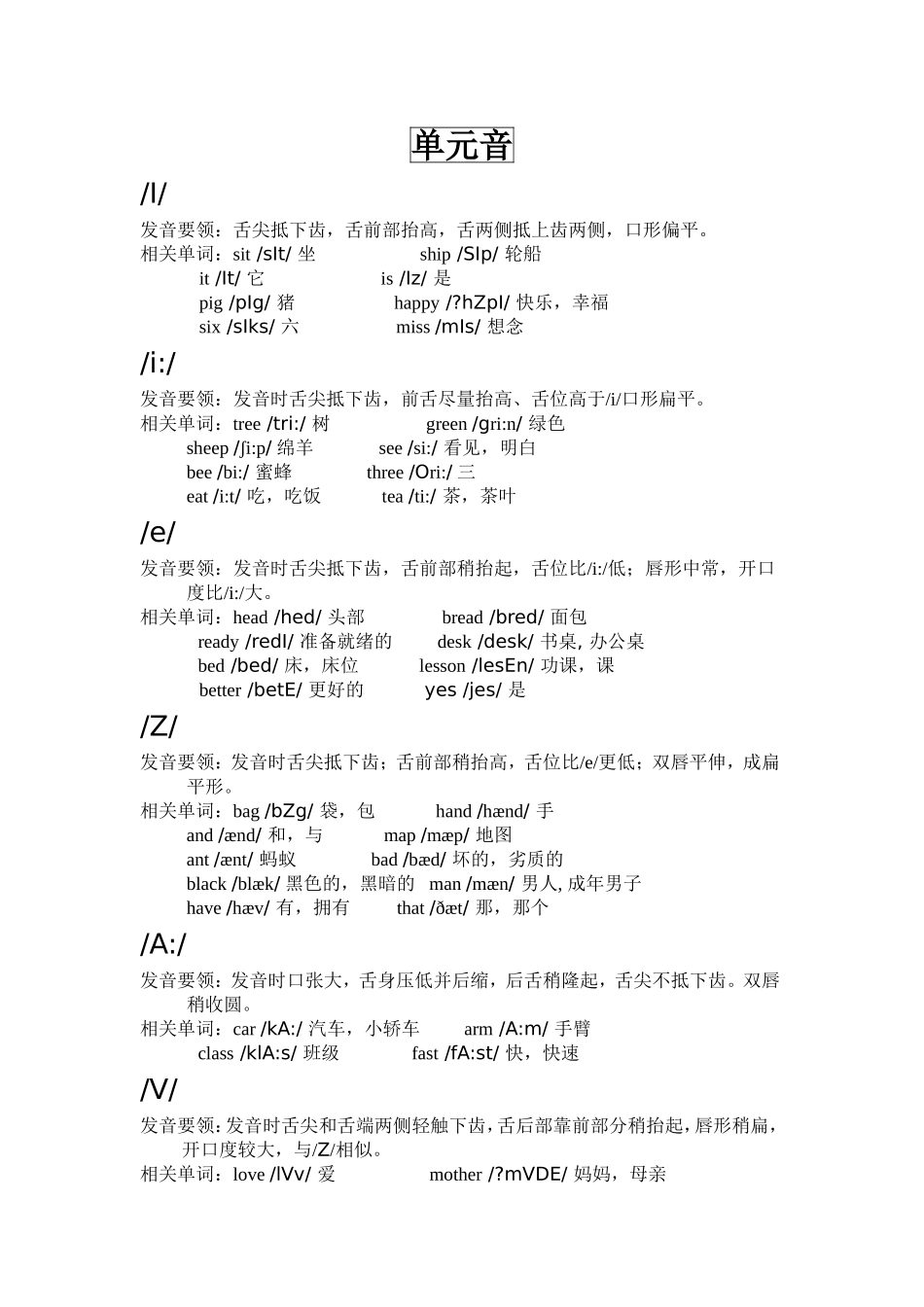 单元音双元音知识点梳理汇总_第1页