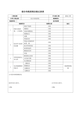 综合布线系统自检记录表