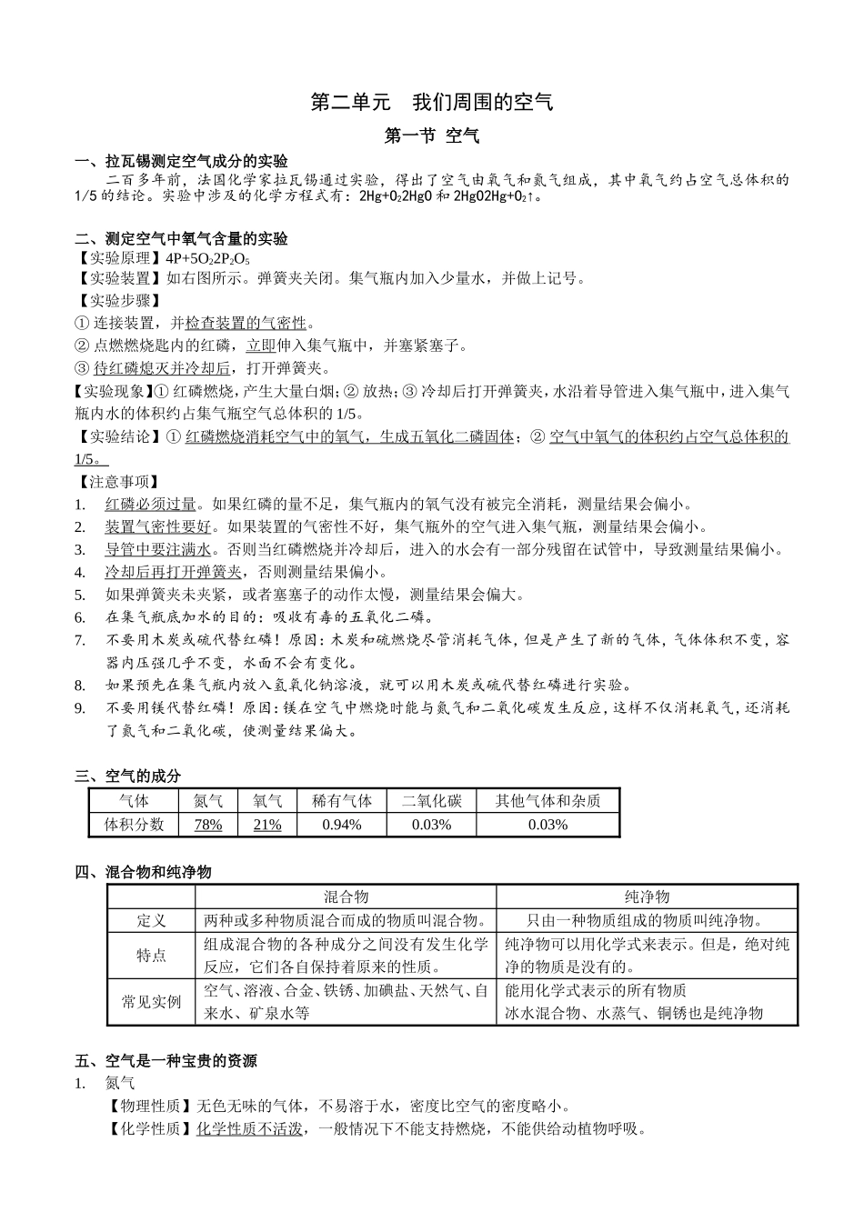第二单元  我们周围的空气 知识点梳理汇总_第1页