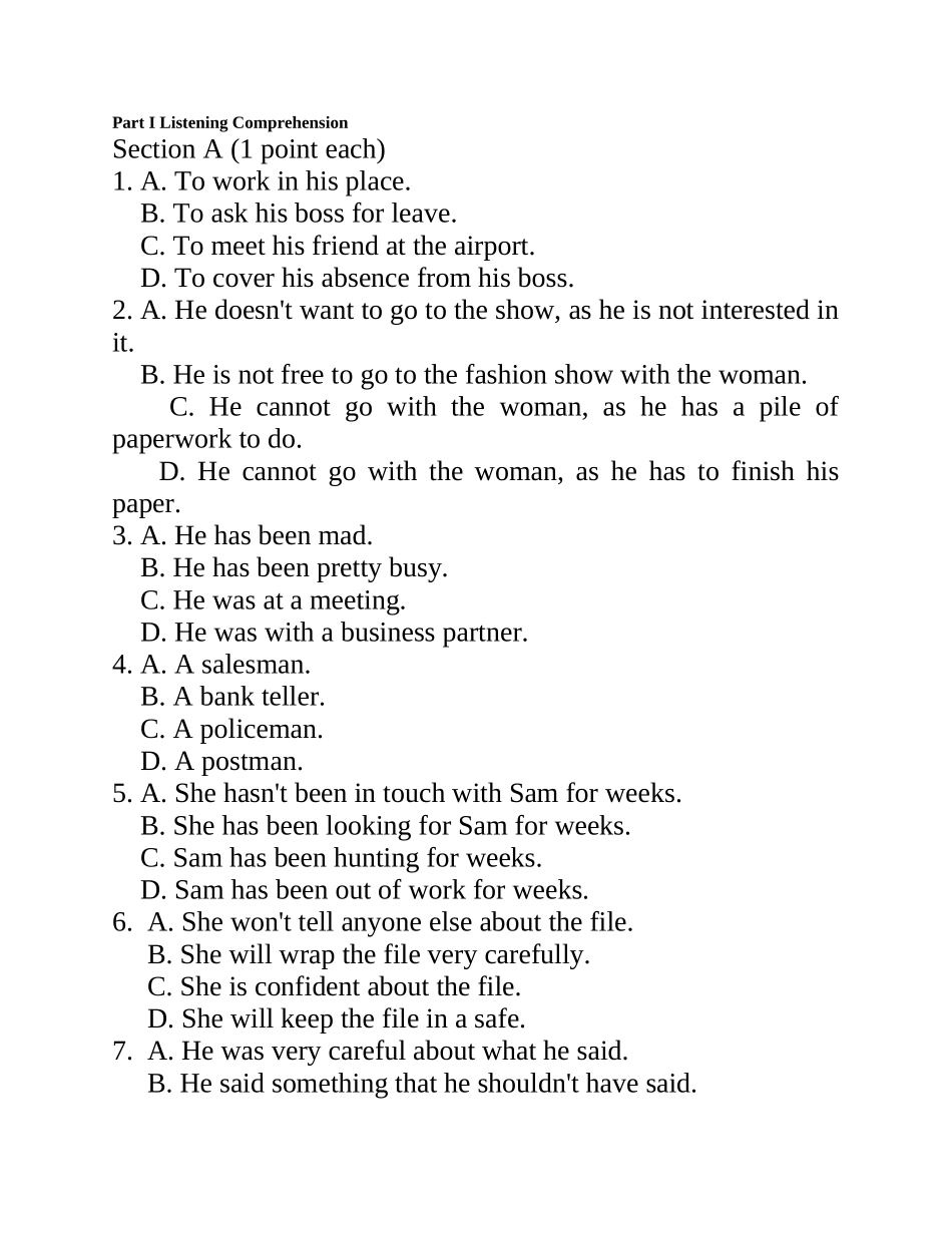 Part I Listening Comprehension 知识点梳理汇总_第1页