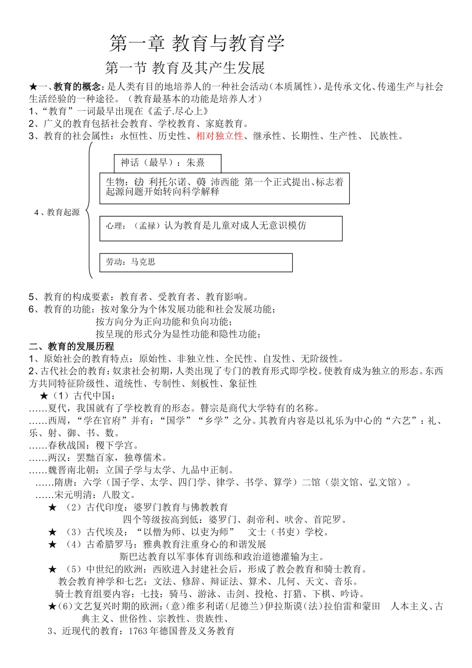 第一章教育与教育学第一节教育及其产生发展知识点梳理_第1页