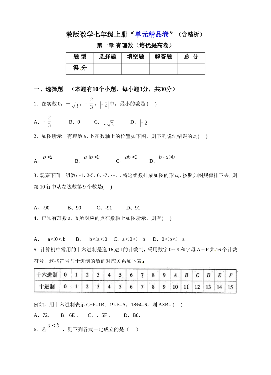 人教版数学七年级上册“单元精品卷”（含精析）_第1页