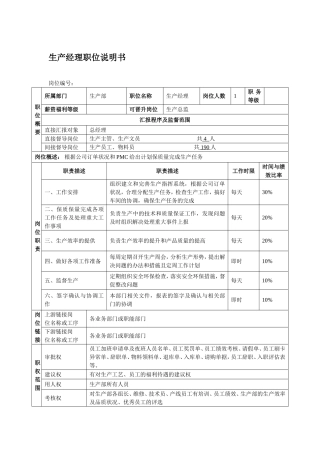 生产经理职位说明书