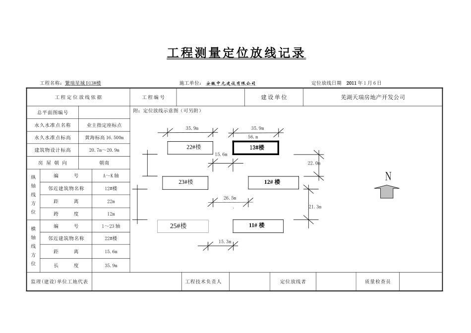 工程测量定位放线记录_第1页