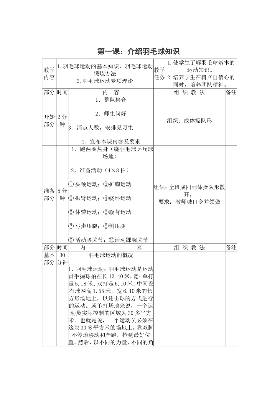 第二课：羽毛球正反手握拍法及准备姿势 教学设计_第1页