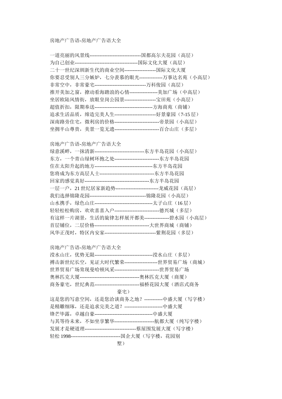 房地产广告语-房地产广告语大全_第1页