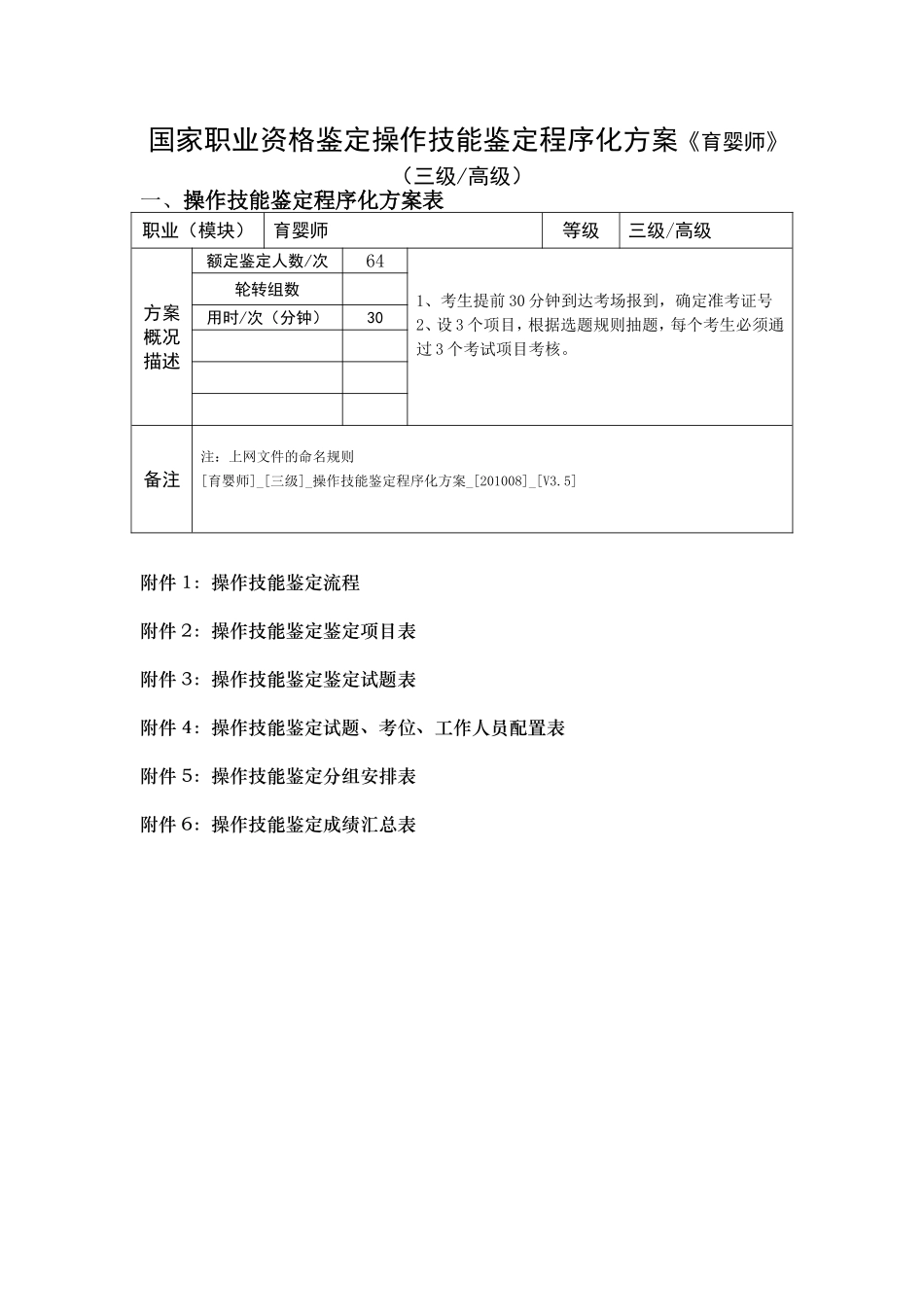 国家职业资格鉴定操作技能鉴定程序化方案《育婴师》（三级高级）_第1页