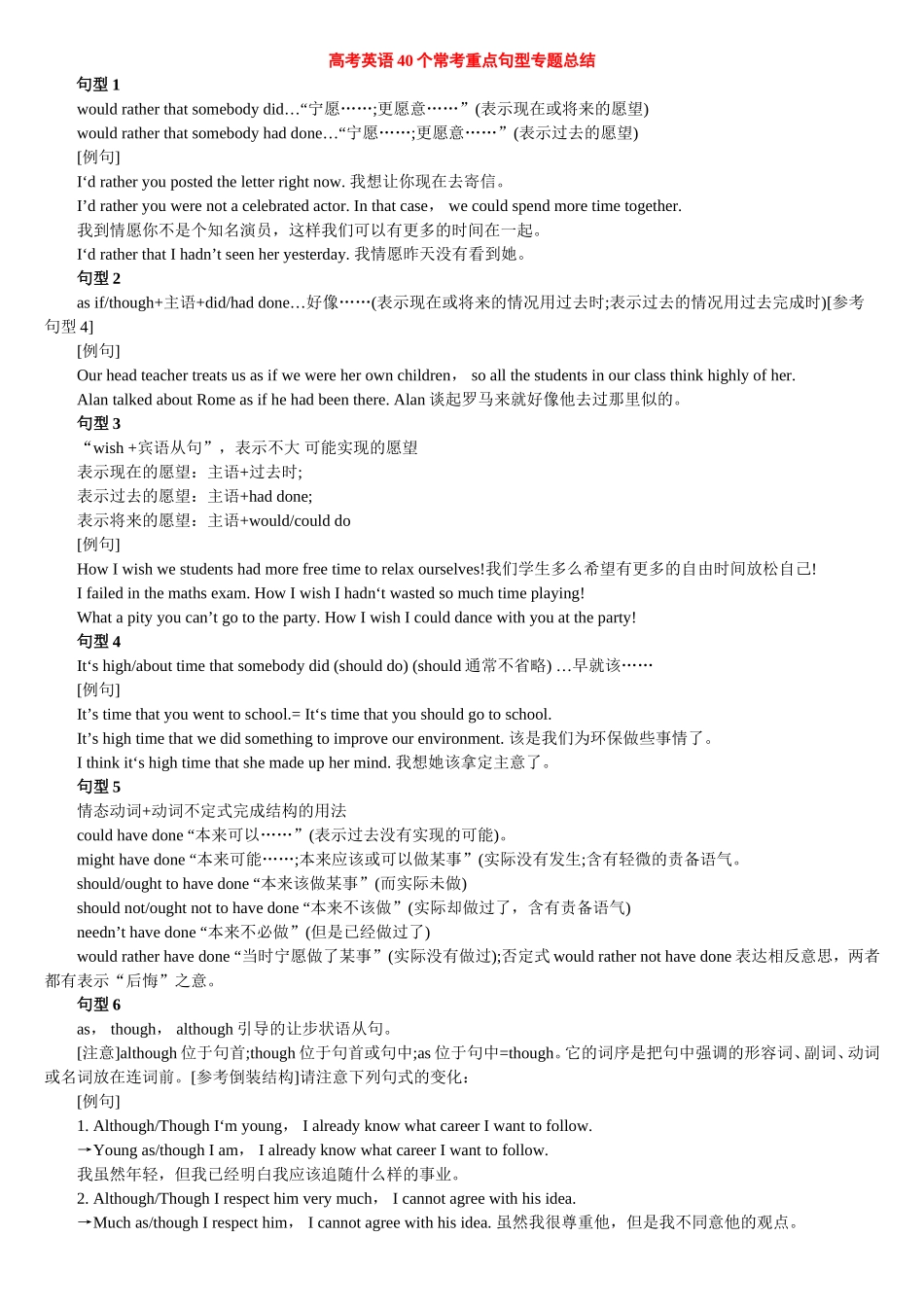 高考英语40个常考重点句型专题总结_第1页
