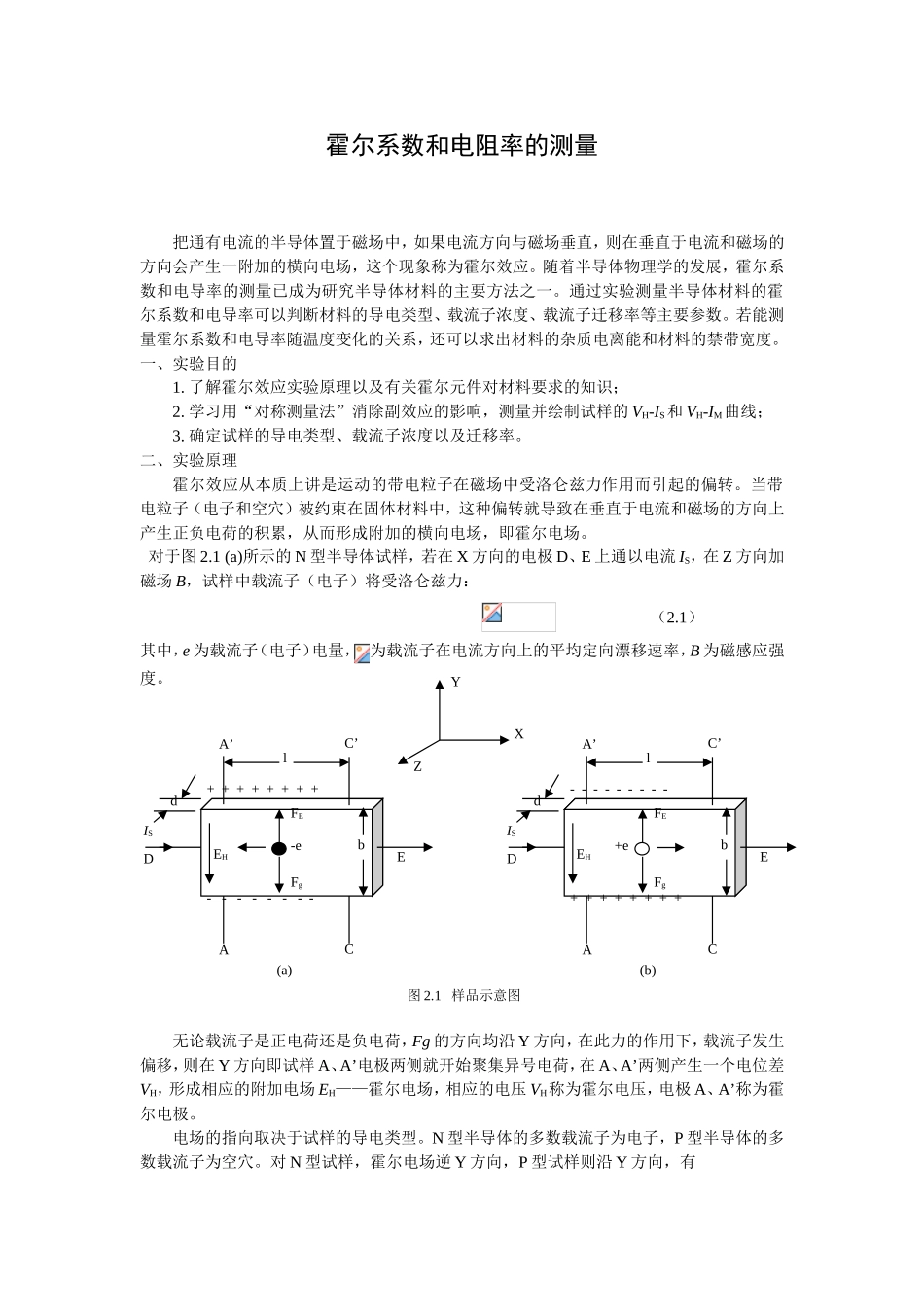 霍尔系数和电阻率的测量 知识点梳理汇总_第1页