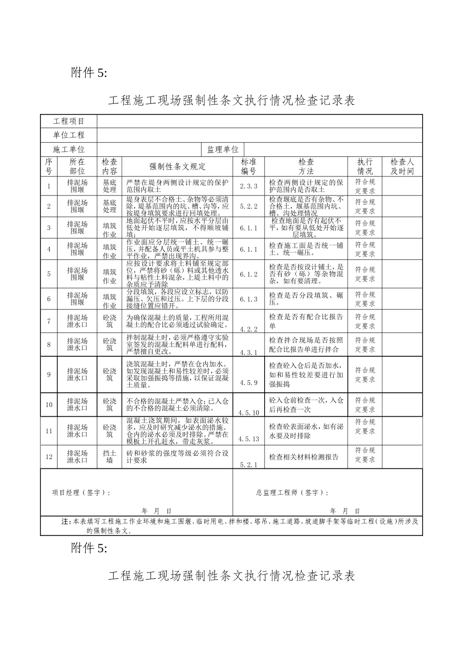 工程施工现场强制性条文执行情况检查记录表_第1页
