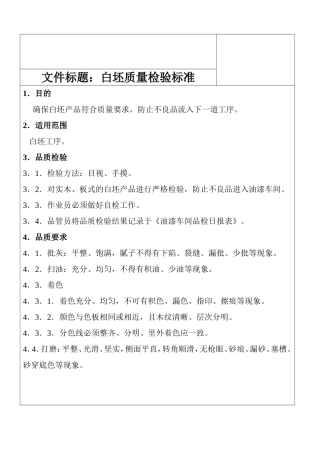 家具有限公司白坯质量检验标准