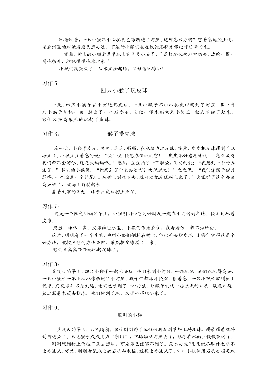 看图说话写话训练—《园地8》小猴捞皮球习作赏析_第2页