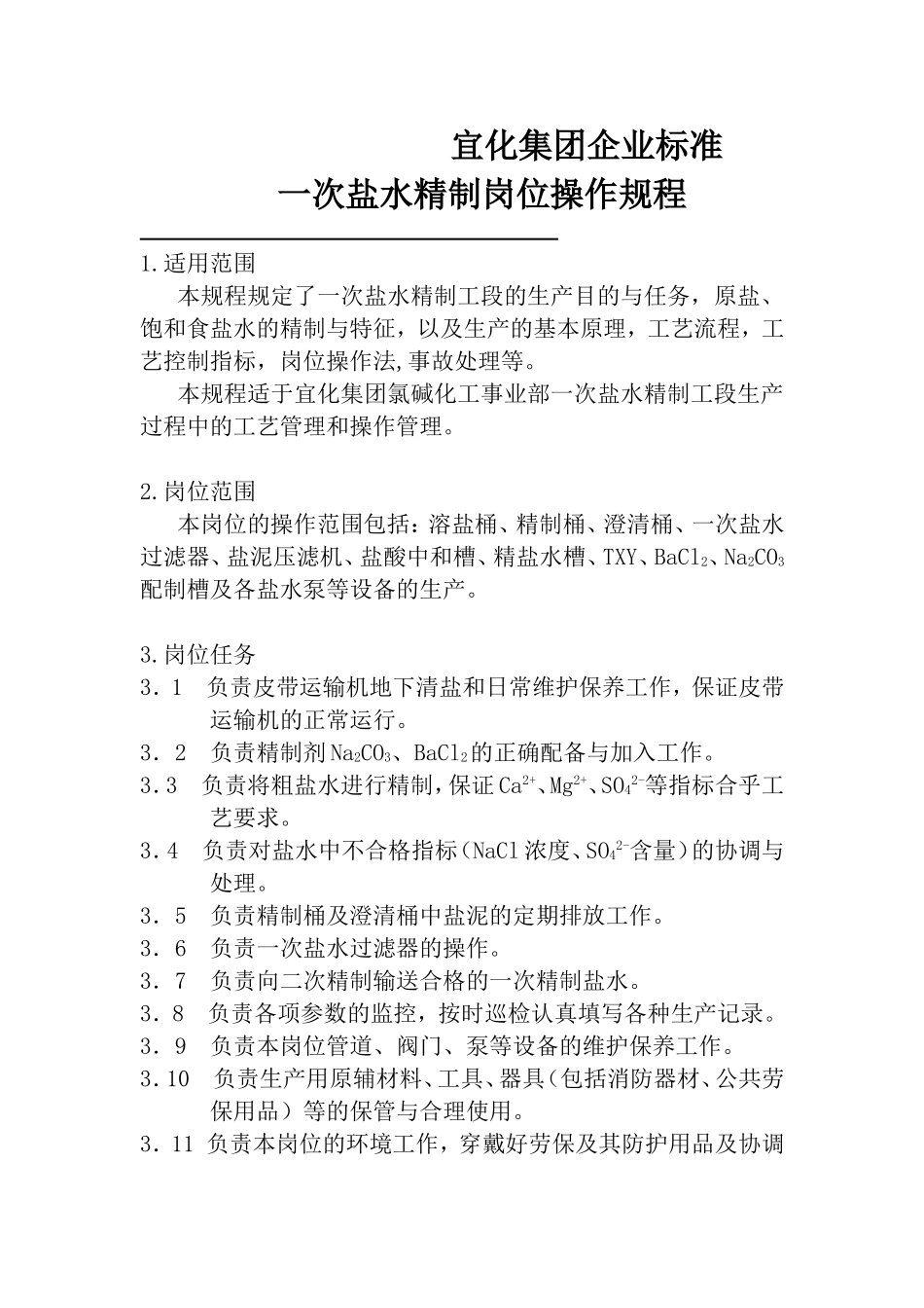 集团有限责任公司企业标准 一次盐水岗位操作规程_第2页