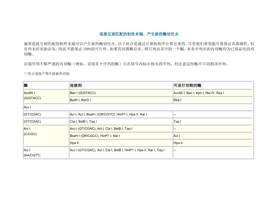 连接互相匹配的粘性末端，产生新的酶切位点_第1页