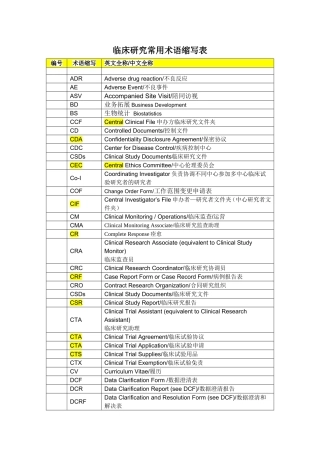临床研究常用术语缩写表