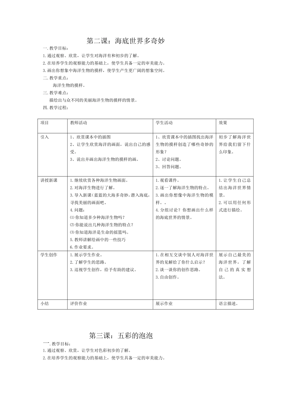 漫游飞行世界 海洋世界 全册教学设计_第2页