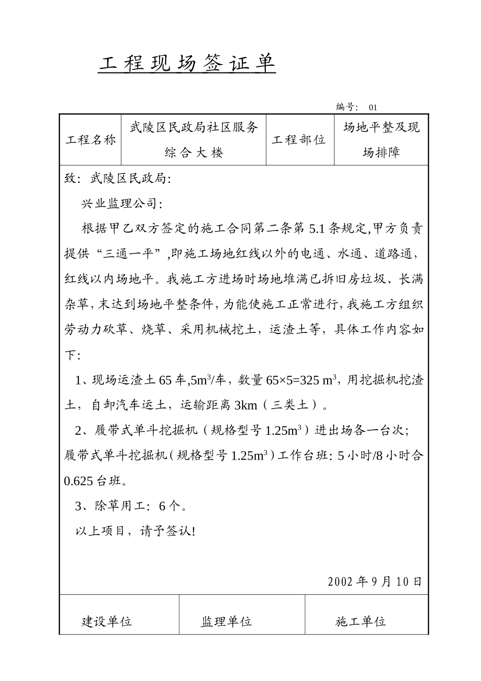 民政局社区服务综合大楼工程现场签证单_第1页