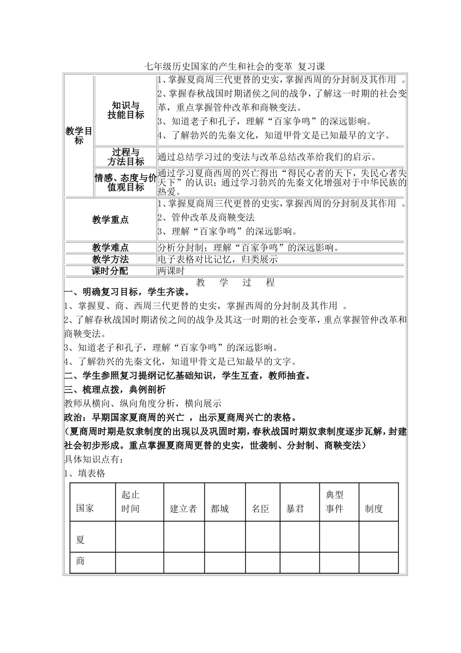 七年级历史国家的产生和社会的变革 复习课_第1页