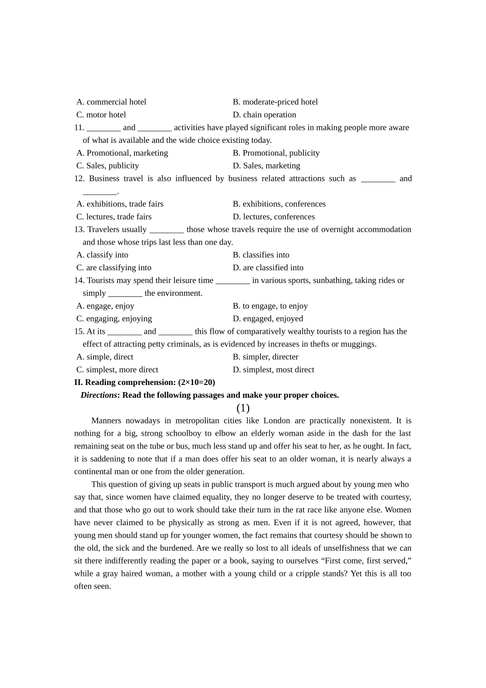 全国 10月高等教育自学考试 旅游英语选读试题_第2页