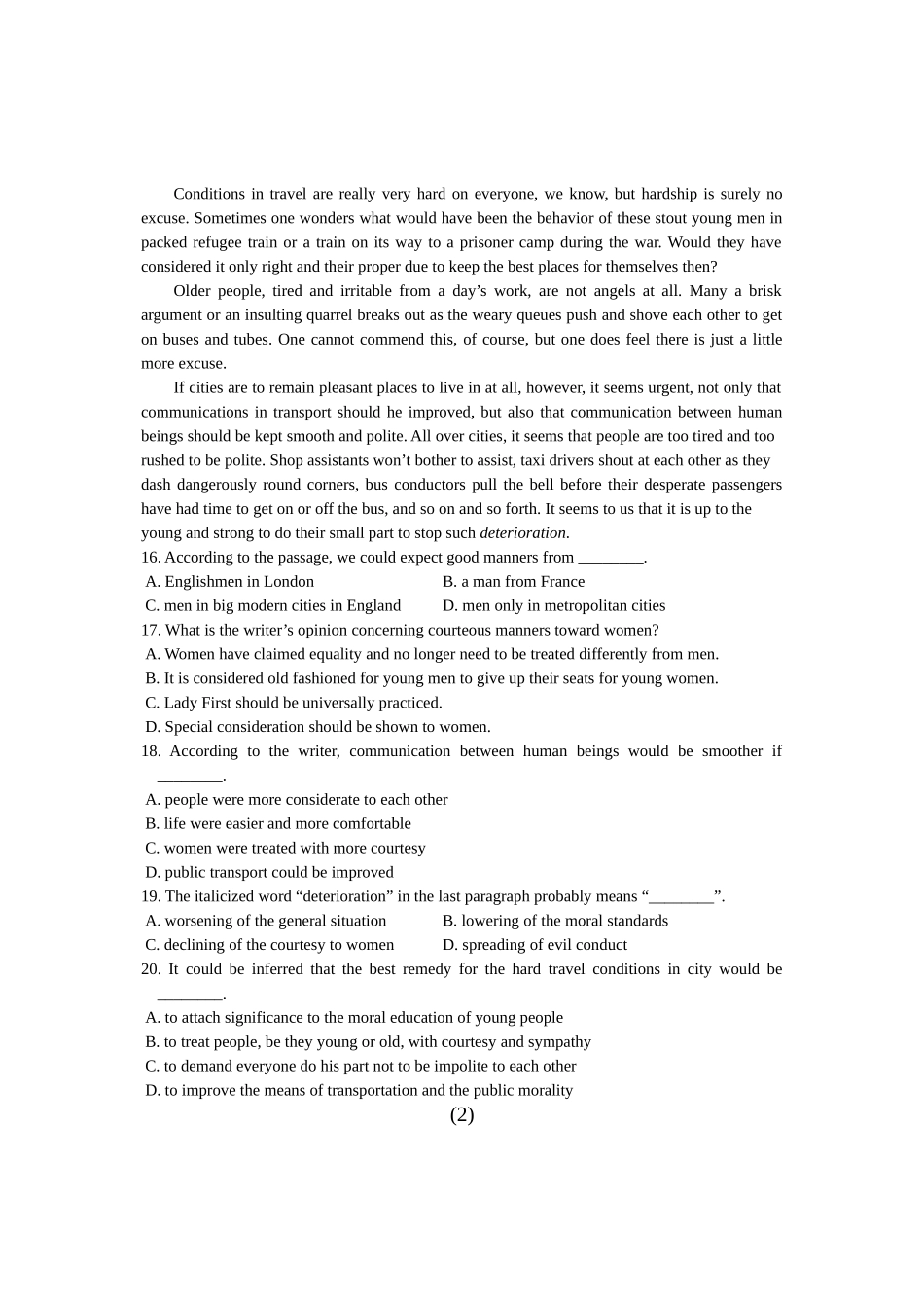 全国 10月高等教育自学考试 旅游英语选读试题_第3页