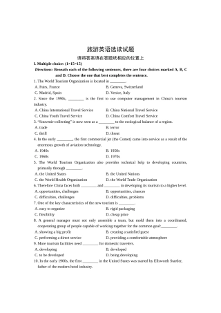 全国 10月高等教育自学考试 旅游英语选读试题