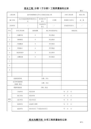 雨水工程分部（子分部）工程质量验收记录