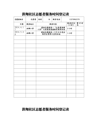社区志愿者服务时间登记表