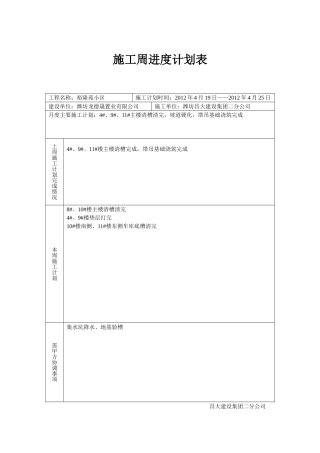 施工周进度计划表