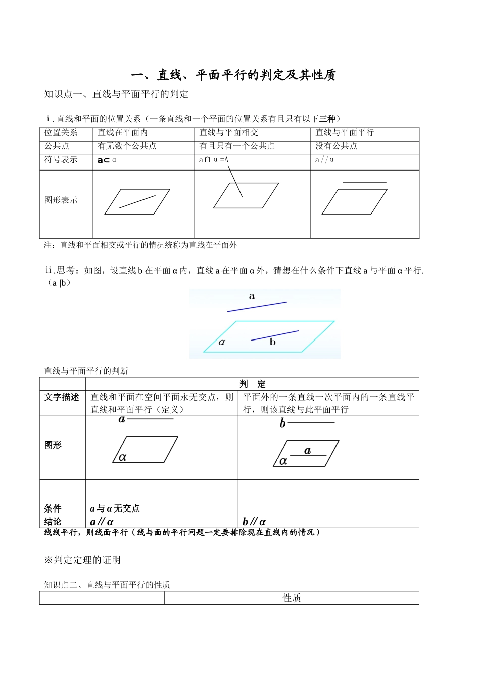 直线、平面平行的判定及其性质 教学设计_第1页