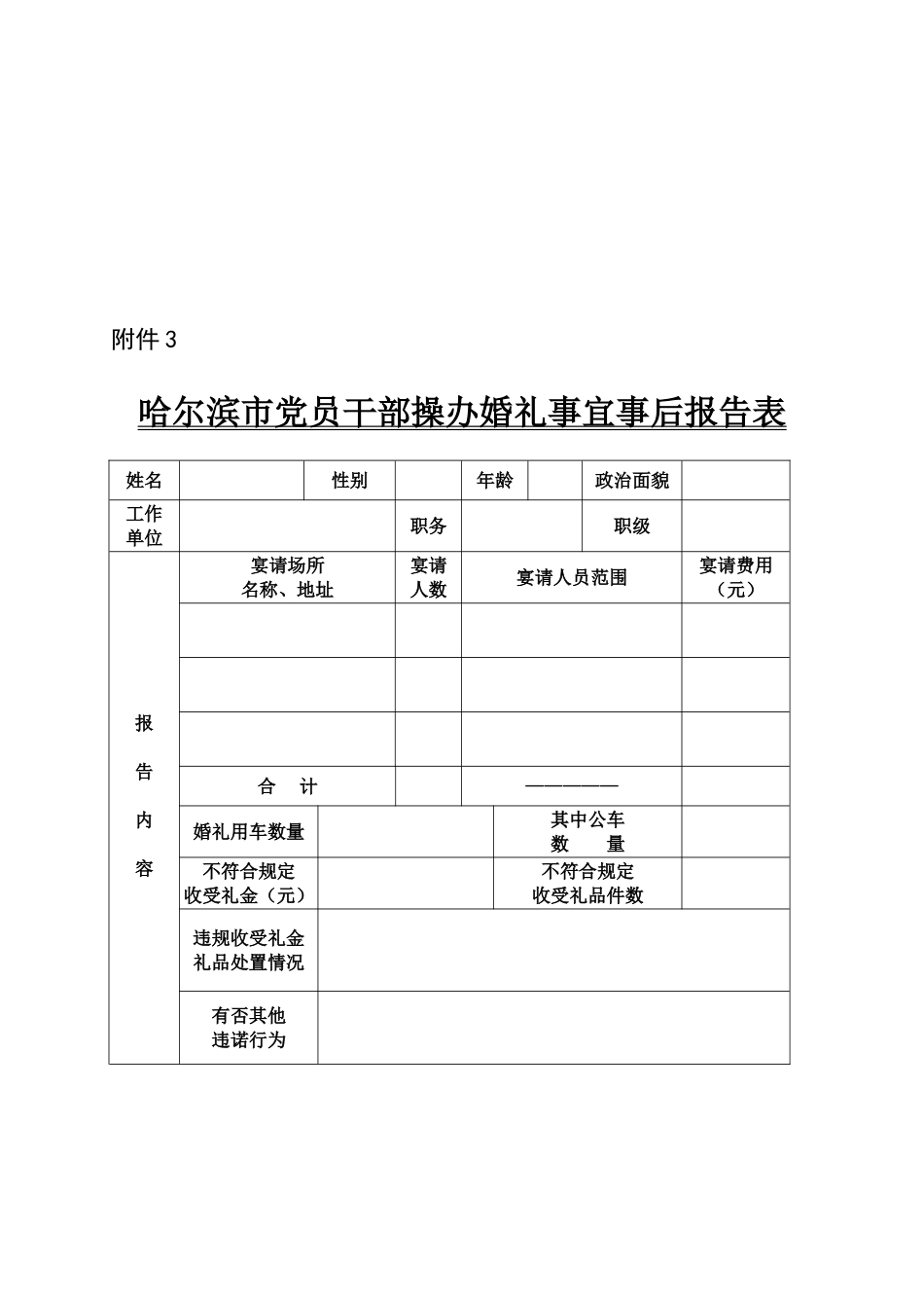 市党员干部操办婚礼事宜事前报告表_第3页