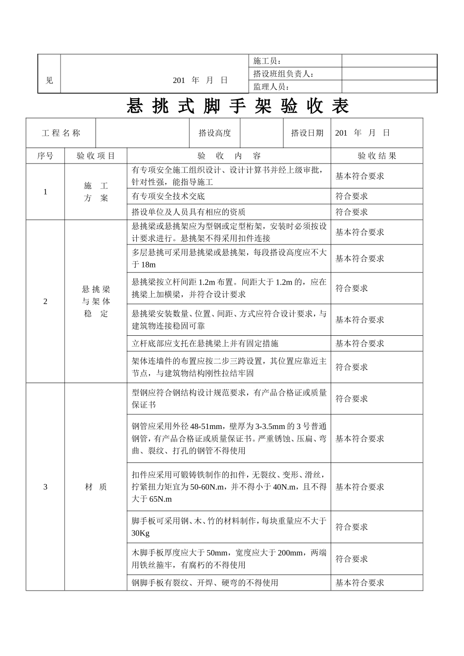 模板工程及支撑体系安全验收表_第2页