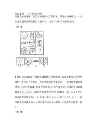 图形推理——封闭空间规律 测试练习题